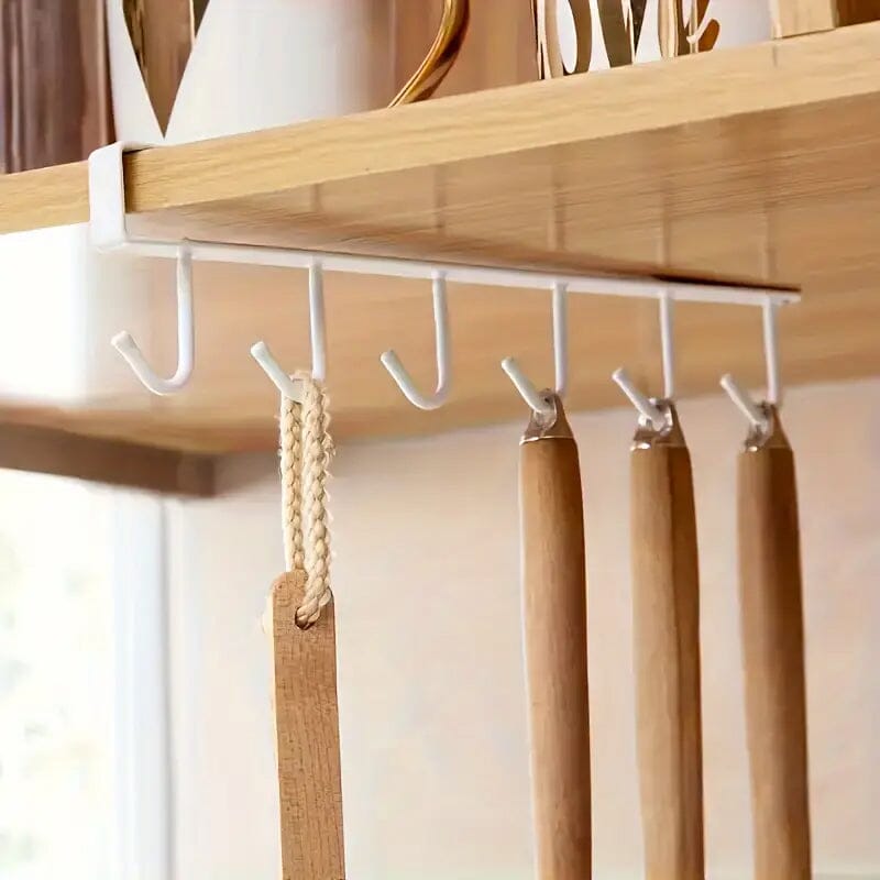 6 Hooks Kitchen Shelf Storage Rack Kitchen Storage White - DailySale