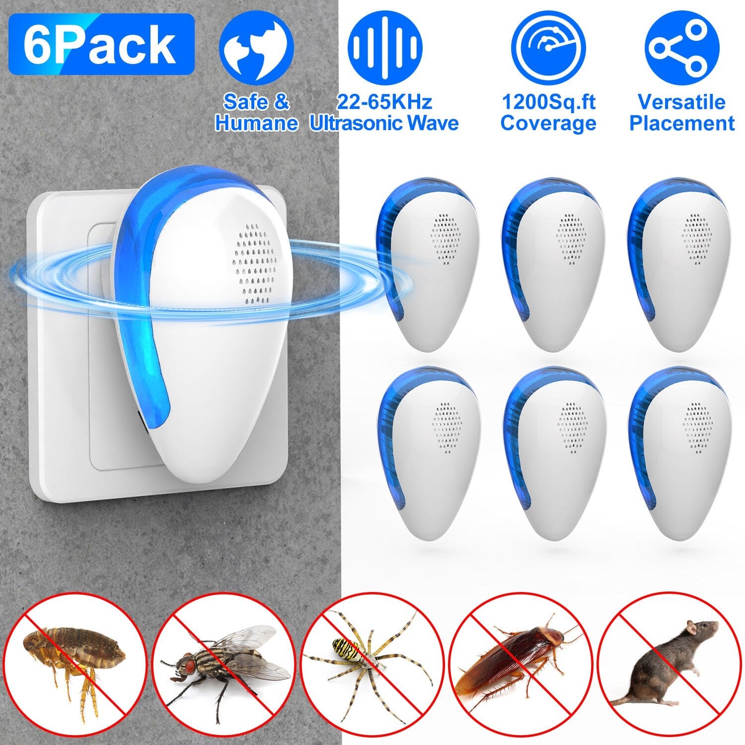 6-Pack: Ultrasonic Pest Repeller Indoor Plug in Bug Repellent Pest Control - DailySale