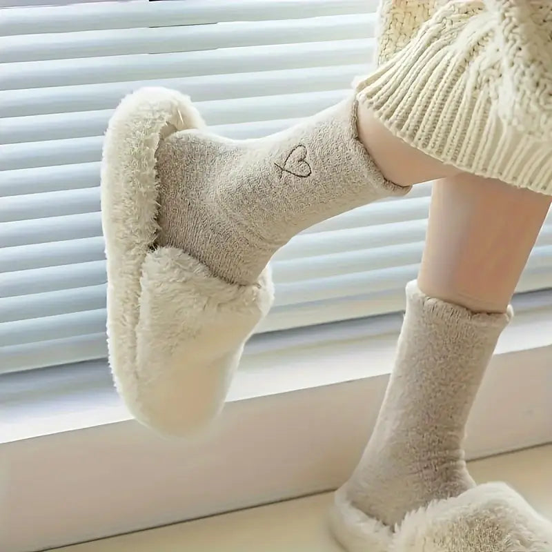 6-Pairs: Ultra Comfy Heart Embroidery Fuzzy Socks, Warm Women's Stockings & Hosiery for Cold Weather Women's Shoes & Accessories - DailySale