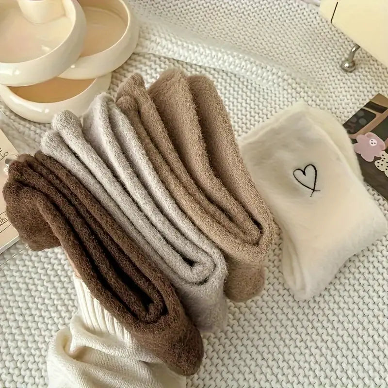 6-Pairs: Ultra Comfy Heart Embroidery Fuzzy Socks, Warm Women's Stockings & Hosiery for Cold Weather Women's Shoes & Accessories - DailySale