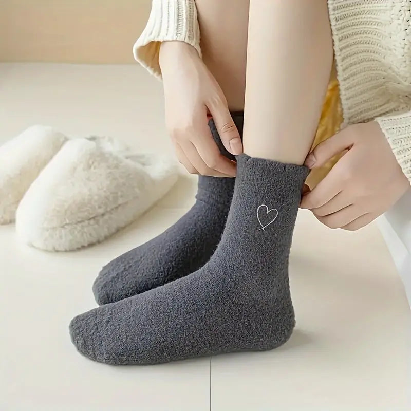 6-Pairs: Ultra Comfy Heart Embroidery Fuzzy Socks, Warm Women's Stockings & Hosiery for Cold Weather Women's Shoes & Accessories - DailySale