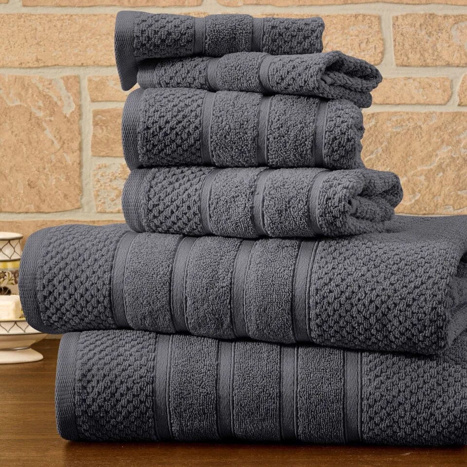 6-Piece Bibb Home Absorbent 100% Egyptian Cotton Towel Set Bath Charcoal Popcorn - DailySale