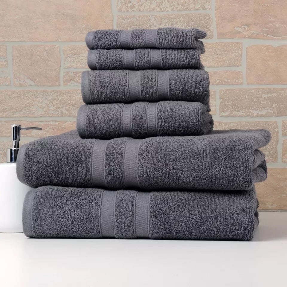 6-Piece Bibb Home Absorbent 100% Egyptian Cotton Towel Set Bath Charcoal Solid - DailySale