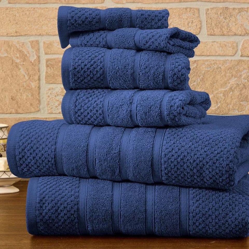 6-Piece Bibb Home Absorbent 100% Egyptian Cotton Towel Set Bath Deep Blue Popcorn - DailySale