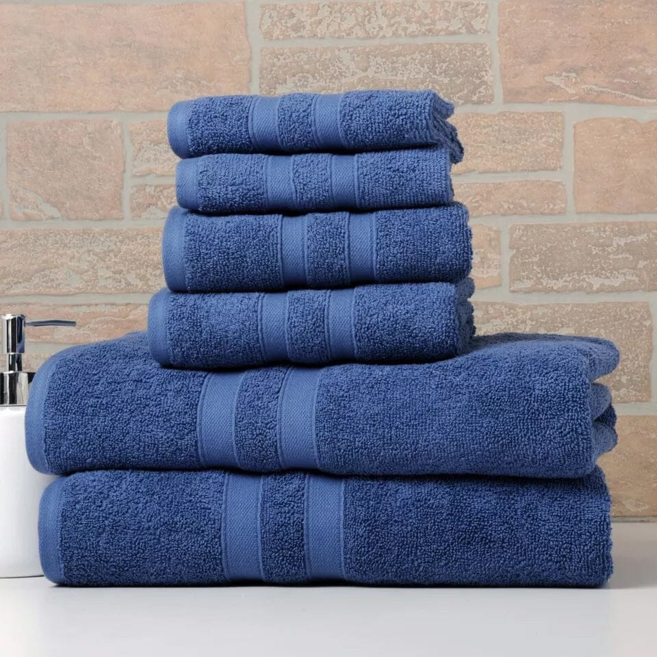 6-Piece Bibb Home Absorbent 100% Egyptian Cotton Towel Set Bath Deep Blue Solid - DailySale