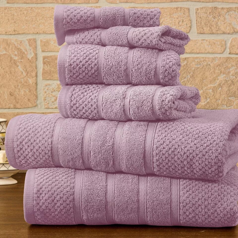 6-Piece Bibb Home Absorbent 100% Egyptian Cotton Towel Set Bath Dusky Mauve Popcorn - DailySale