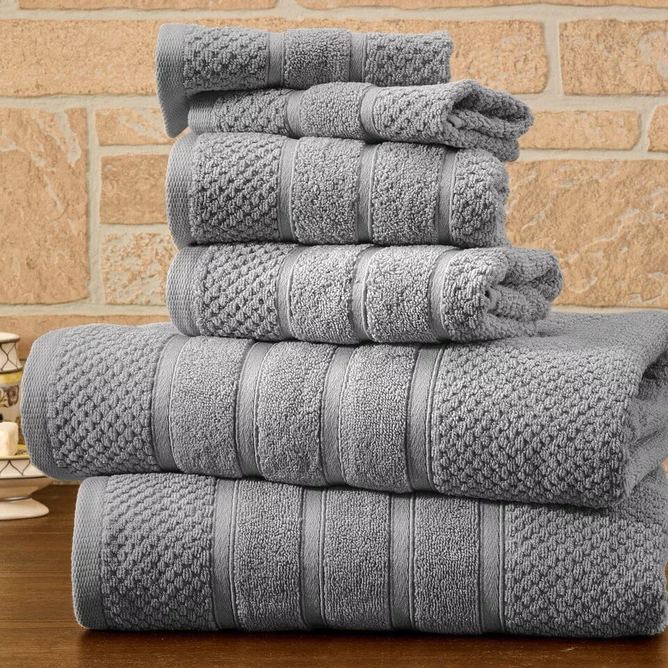 6-Piece Bibb Home Absorbent 100% Egyptian Cotton Towel Set Bath Gray Popcorn - DailySale