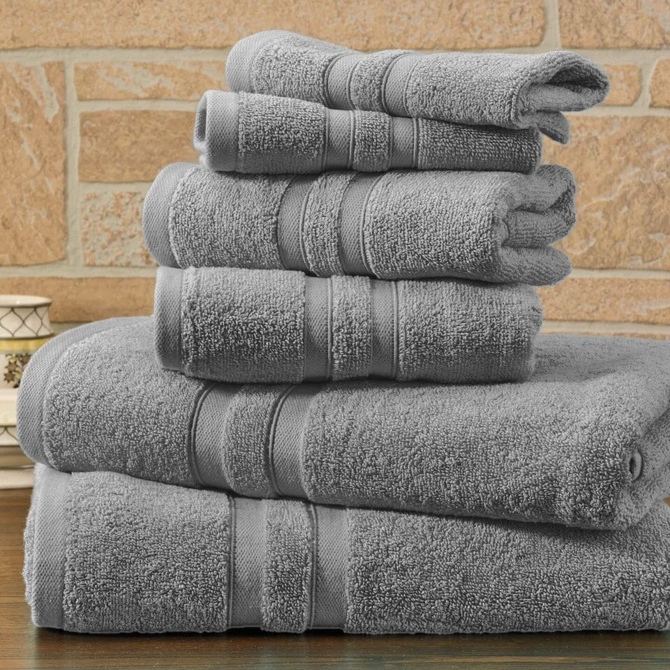 6-Piece Bibb Home Absorbent 100% Egyptian Cotton Towel Set Bath Gray Solid - DailySale