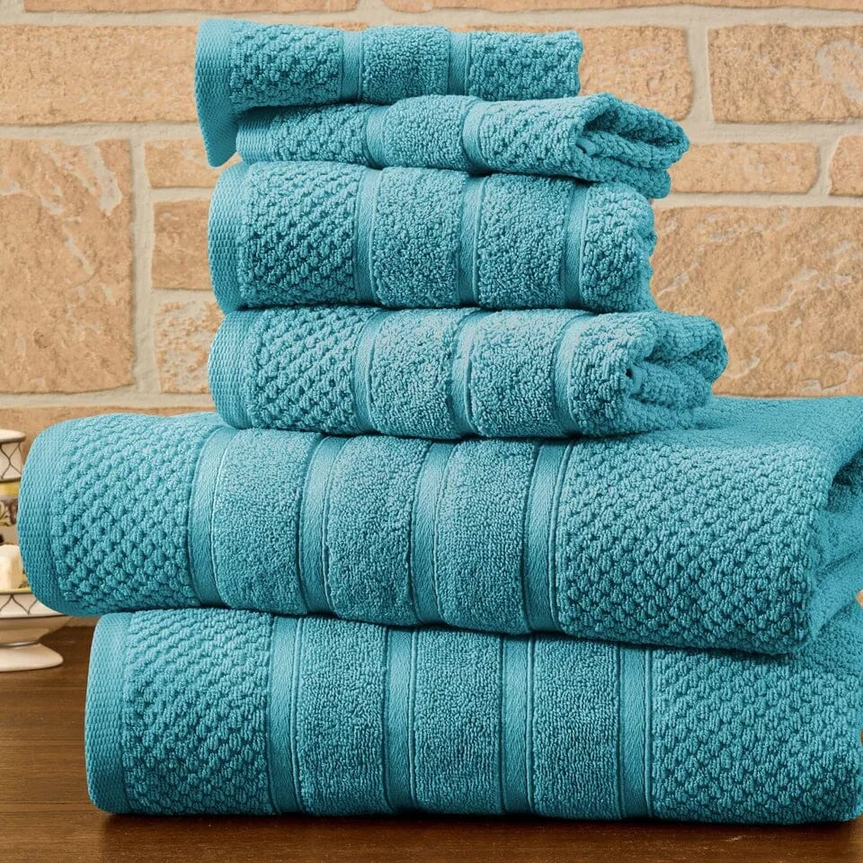 6-Piece Bibb Home Absorbent 100% Egyptian Cotton Towel Set Bath Teal Popcorn - DailySale