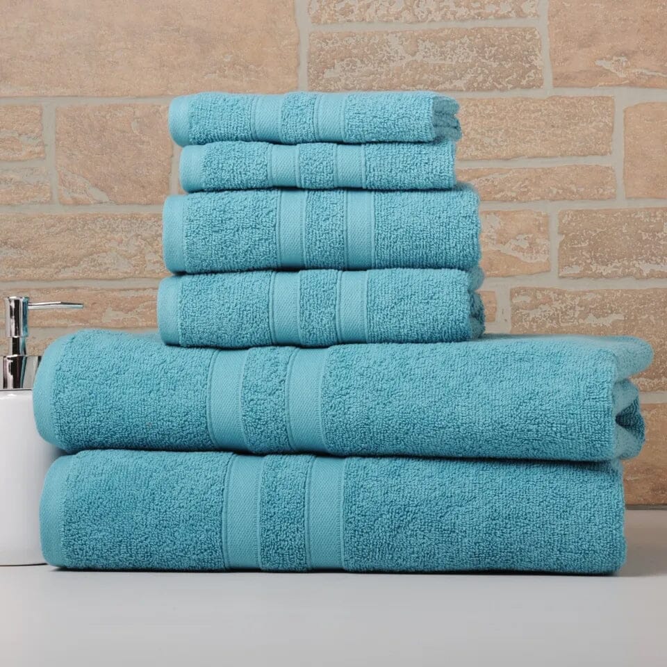 6-Piece Bibb Home Absorbent 100% Egyptian Cotton Towel Set Bath Teal Solid - DailySale