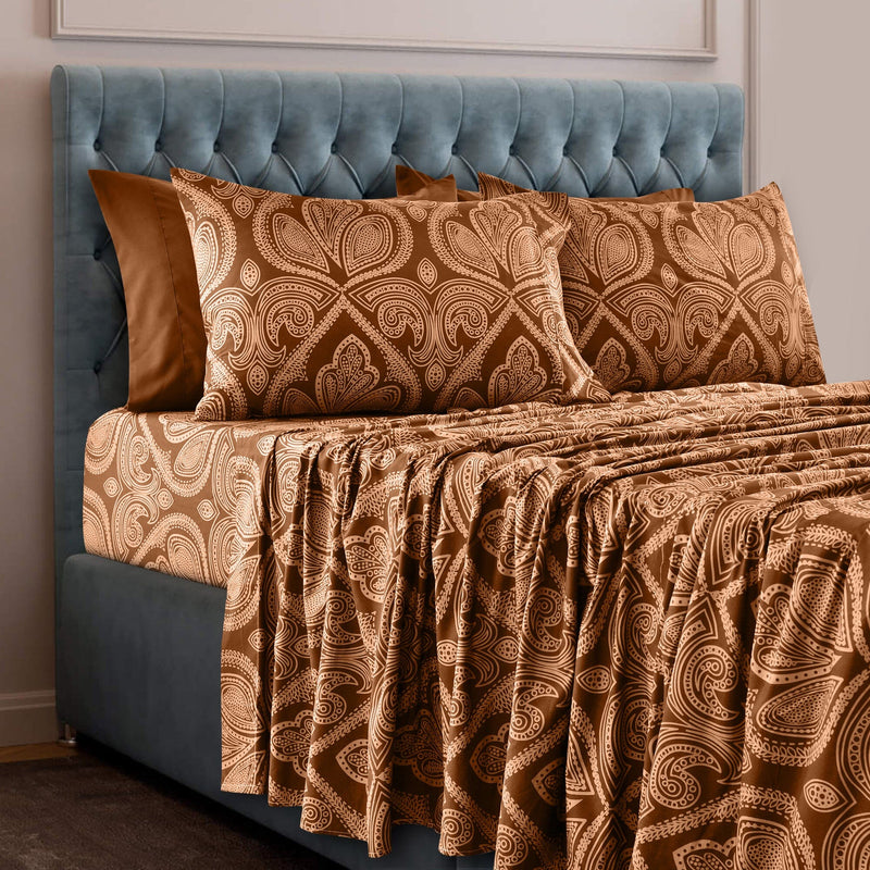 6-Piece Set: Paisley Bed Sheets - Assorted Sizes Bedding Twin Chocolate - DailySale