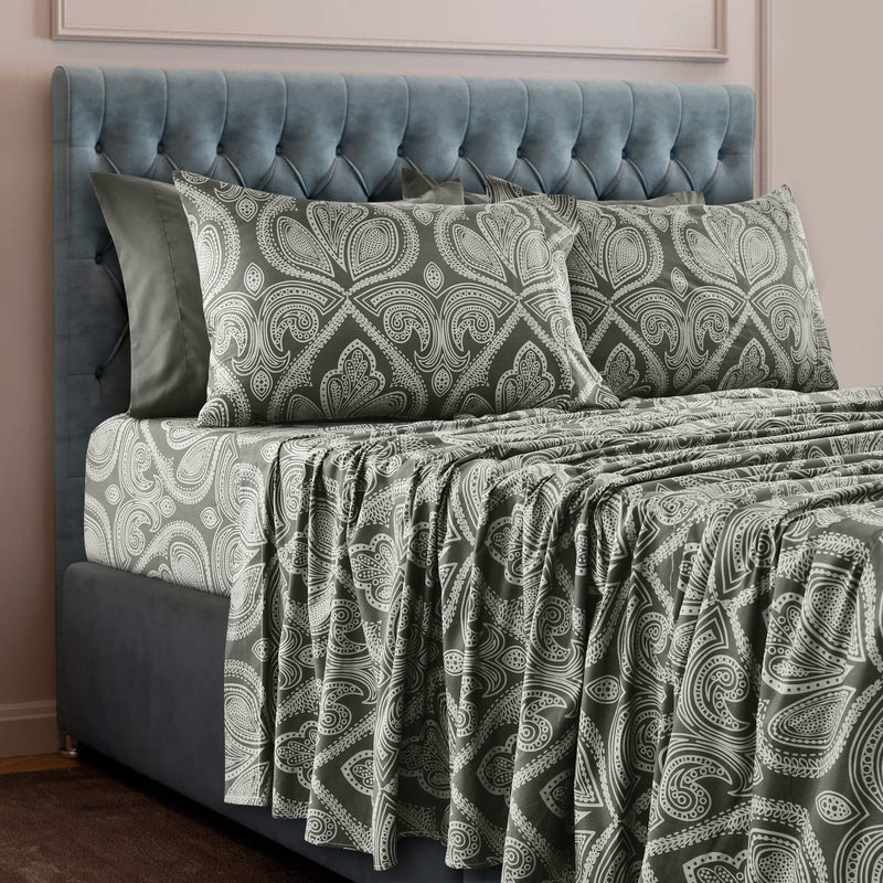 6-Piece Set: Paisley Bed Sheets - Assorted Sizes Bedding Twin Gray - DailySale