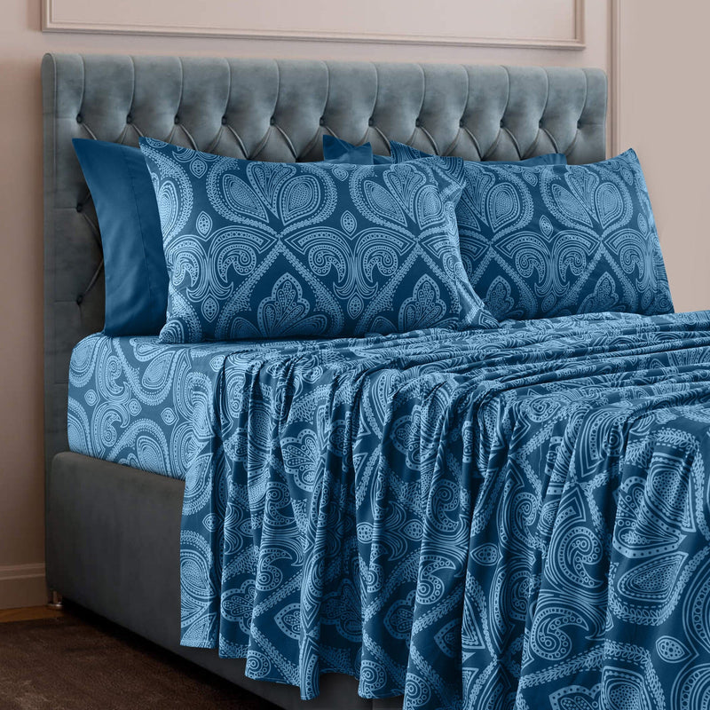 6-Piece Set: Paisley Bed Sheets - Assorted Sizes Bedding Twin Navy Blue - DailySale
