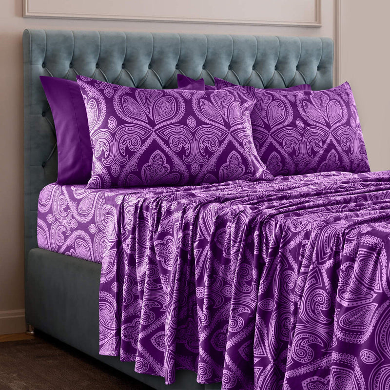 6-Piece Set: Paisley Bed Sheets - Assorted Sizes Bedding Twin Purple - DailySale