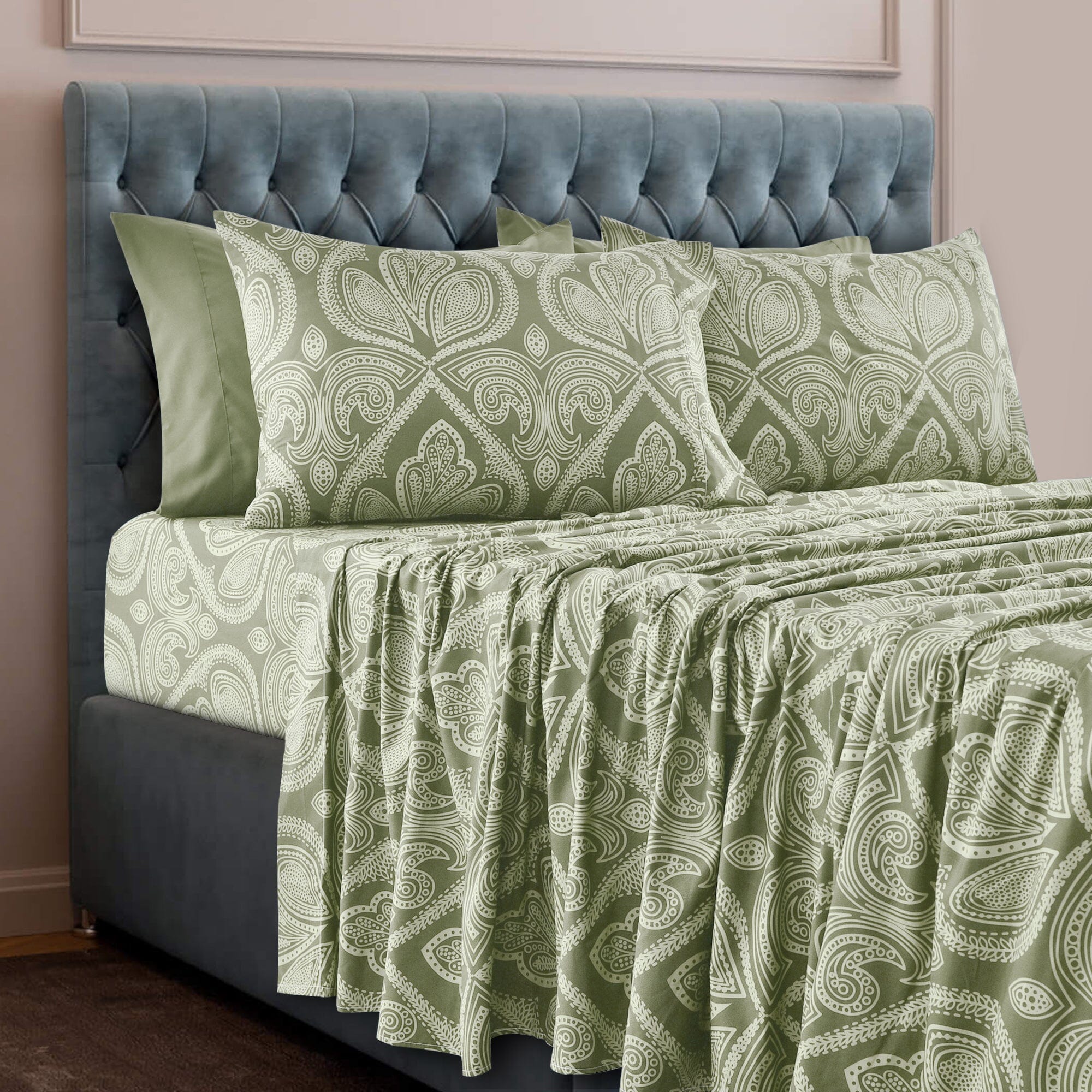 6-Piece Set: Paisley Bed Sheets - Assorted Sizes Bedding Twin Sage - DailySale