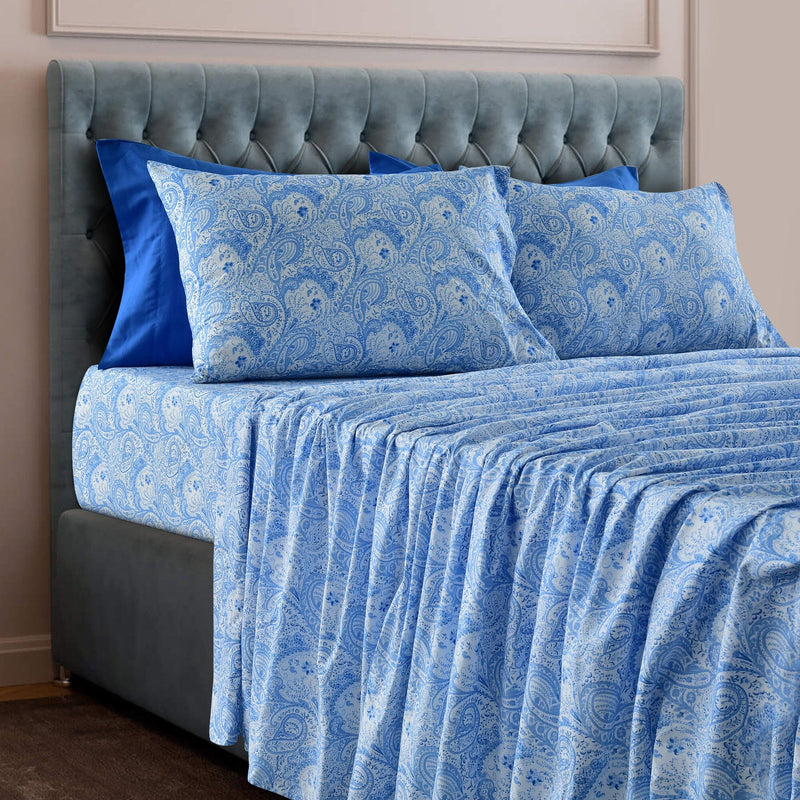 6-Piece Set: Paisley Bed Sheets - Assorted Sizes Bedding Twin White/Blue - DailySale