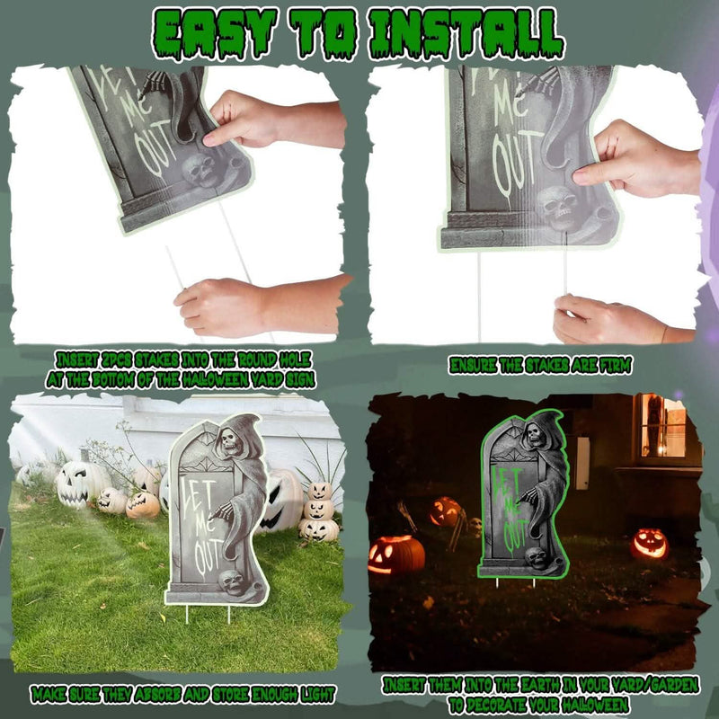 6-Pieces: Glow in the Dark Halloween Yard Sign Decorations with 12 Stakes Holiday Decor & Apparel - DailySale