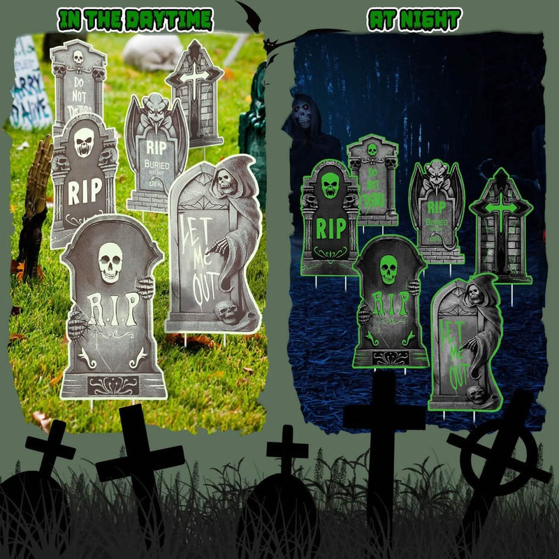 6-Pieces: Glow in the Dark Halloween Yard Sign Decorations with 12 Stakes Holiday Decor & Apparel - DailySale