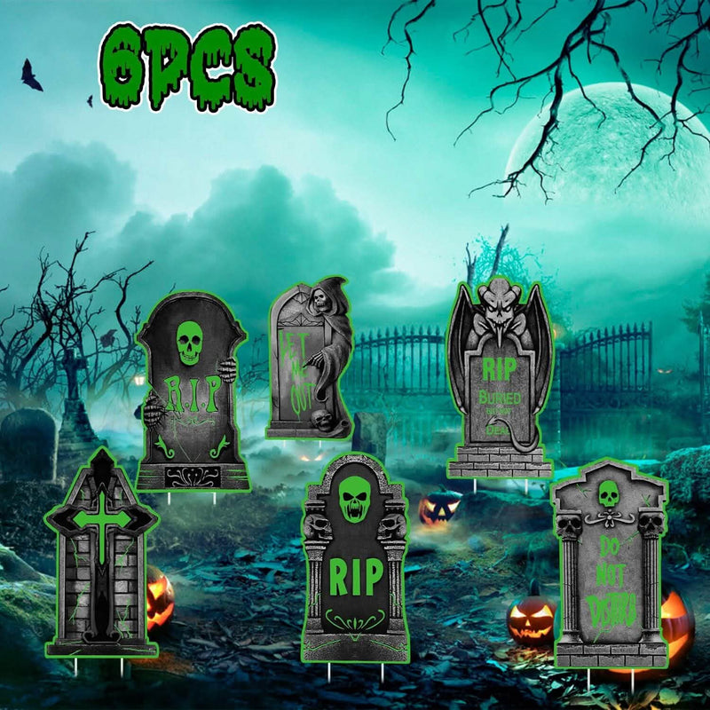 6-Pieces: Glow in the Dark Halloween Yard Sign Decorations with 12 Stakes Holiday Decor & Apparel - DailySale