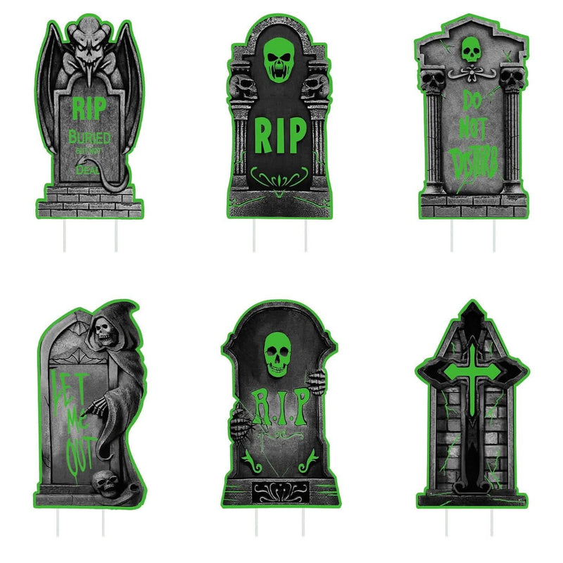 6-Pieces: Glow in the Dark Halloween Yard Sign Decorations with 12 Stakes Holiday Decor & Apparel Tomb - DailySale