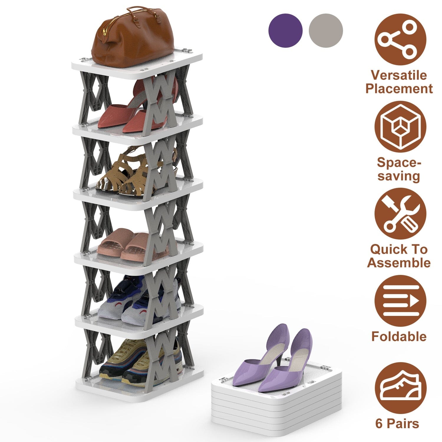 6-Tier Foldable Vertical Shoe Rack Closet & Storage - DailySale