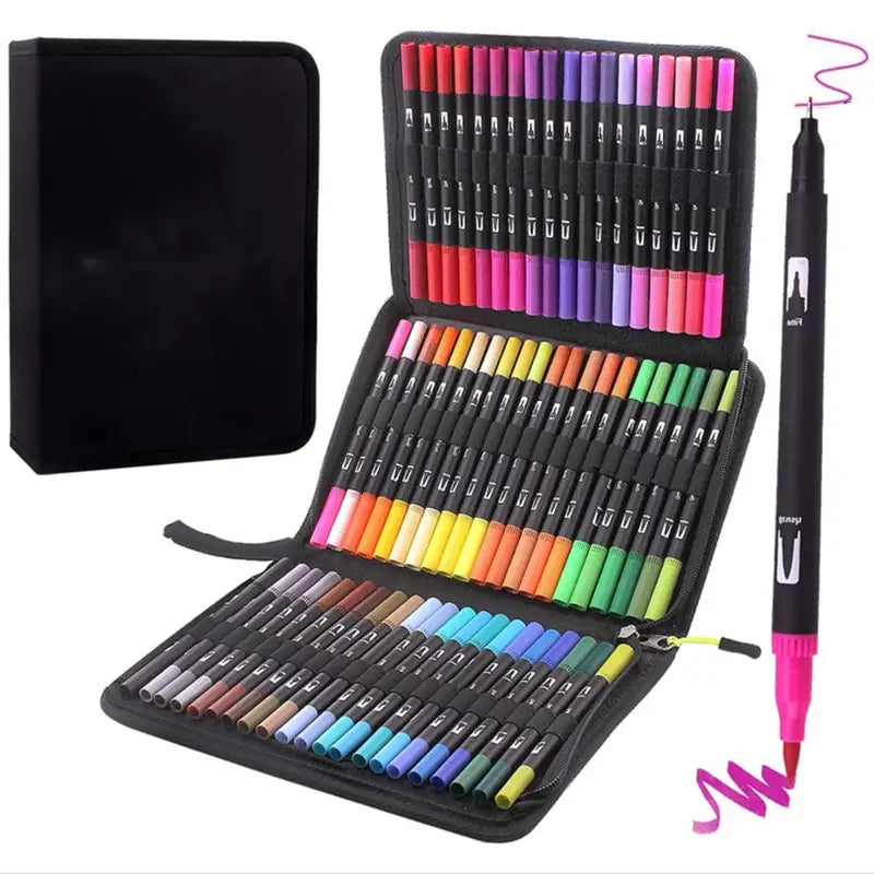 60-Pieces: Vibrant Double-Tip Brush Pens - Artist-Grade Fine & Brush Markers Arts & Crafts - DailySale