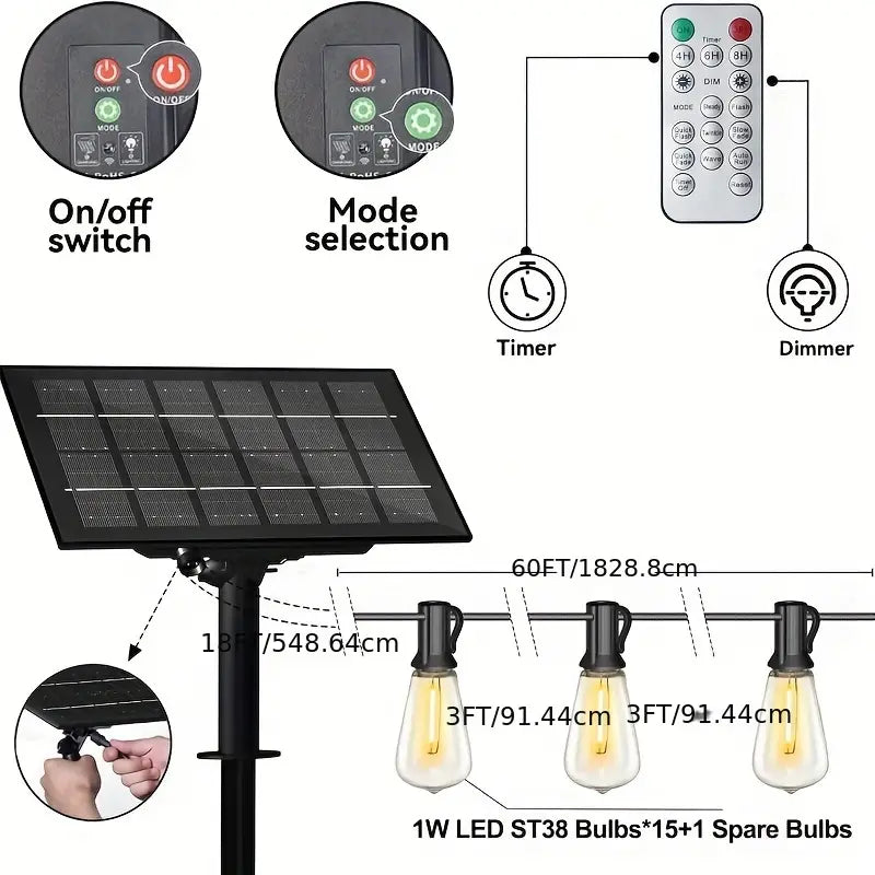 60FT Solar String Lights With USB Port & Remote Control String & Fairy Lights - DailySale