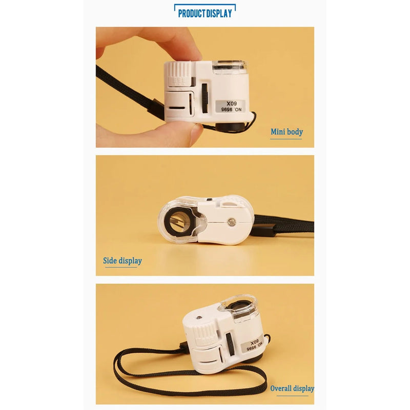 Handheld Mini Pocket Microscope Loupe Jeweler Magnifier With LED