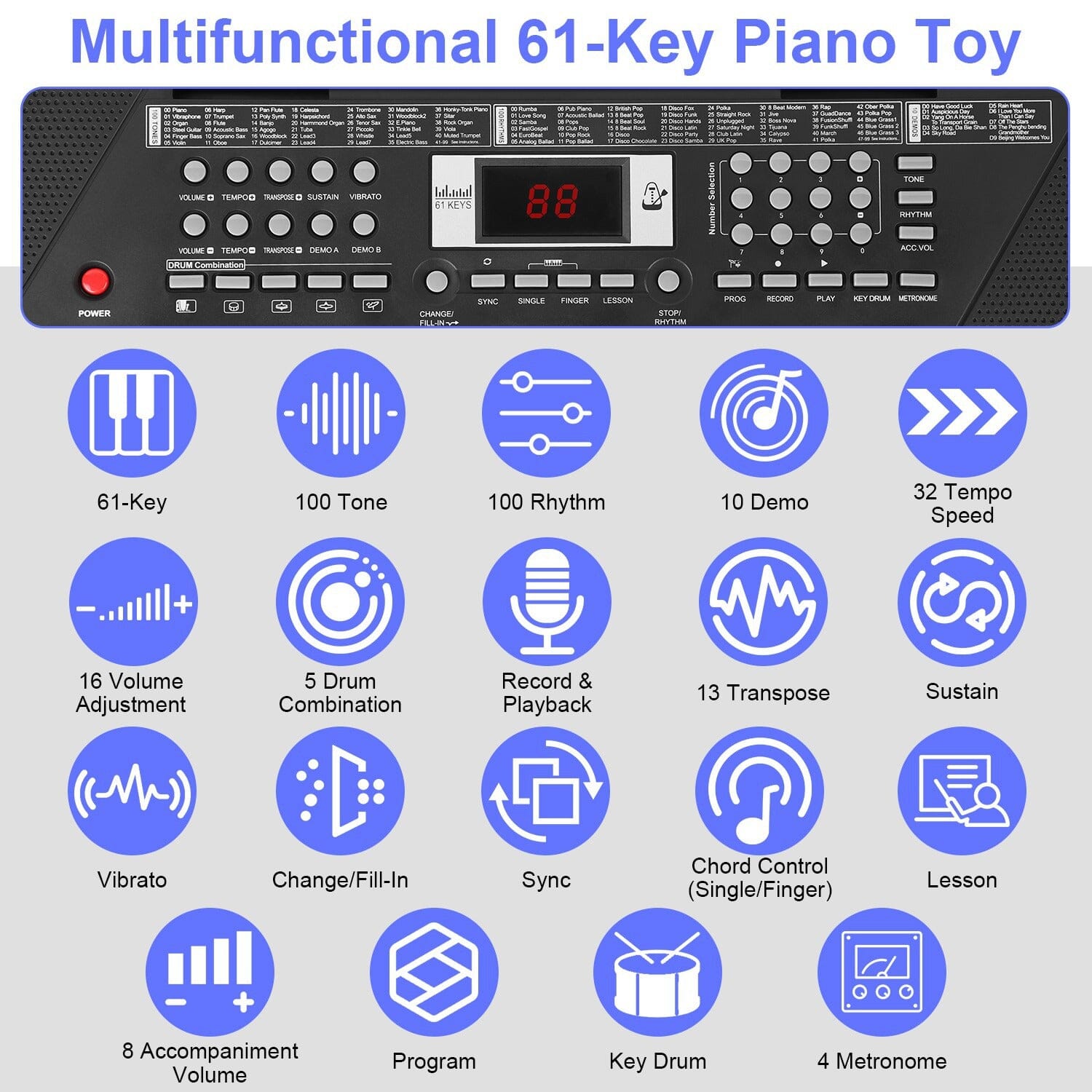 61 Keys Digital Music Keyboard Electronic Piano Toys & Games - DailySale