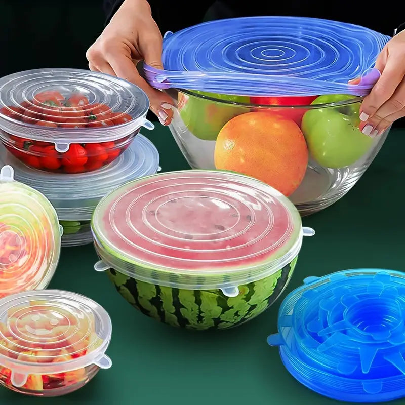 6-Piece Set: Silicone Stretch Lids, Reusable Durable Food Storage Lids