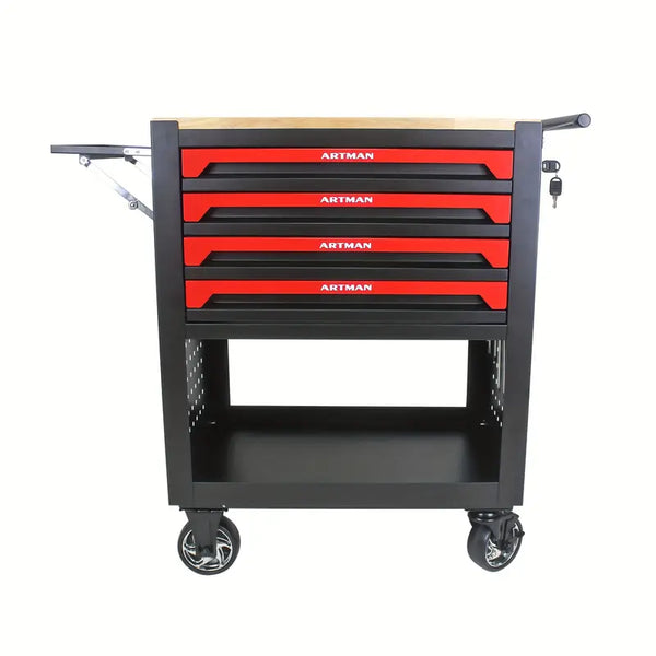 4 Drawers Multifunctional Tool Cart With Wheels And Wooden Top