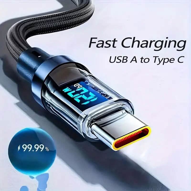 6.6 Ft. Super Fast Charging Cable 120W 6A USB to Type C Charge Cable with LCD Display Mobile Accessories - DailySale