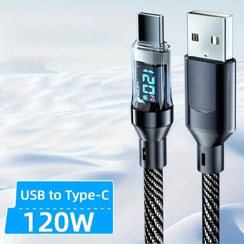 6.6 Ft. Super Fast Charging Cable 120W 6A USB to Type C Charge Cable with LCD Display Mobile Accessories - DailySale