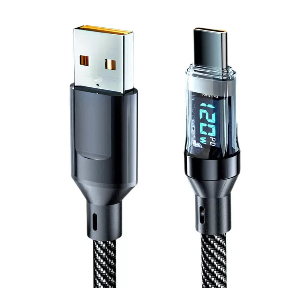 6.6 Ft. Super Fast Charging Cable 120W 6A USB to Type C Charge Cable with LCD Display Mobile Accessories - DailySale