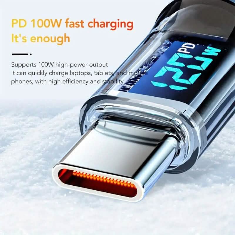 6.6 Ft. Super Fast Charging Cable 120W 6A USB to Type C Charge Cable with LCD Display Mobile Accessories - DailySale