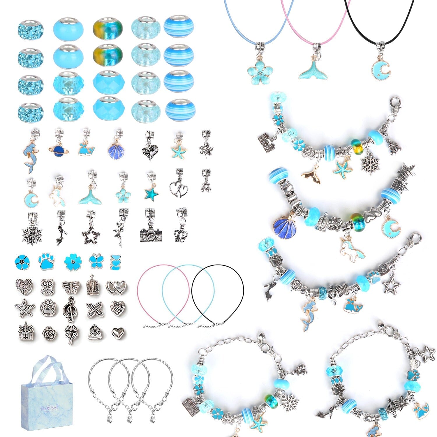 66-Pieces: Charm Bracelet Making Kit Women's Shoes & Accessories Blue - DailySale