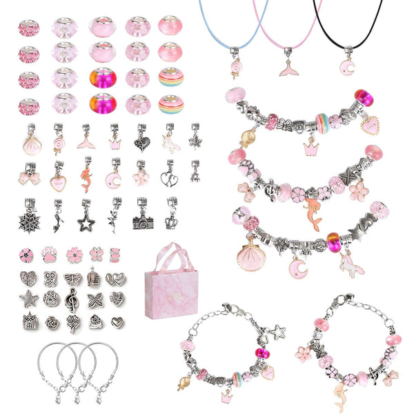 66-Pieces: Charm Bracelet Making Kit Women's Shoes & Accessories Pink - DailySale