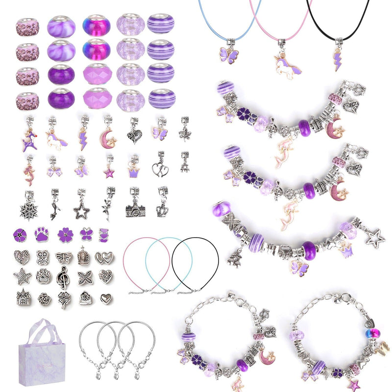 66-Pieces: Charm Bracelet Making Kit Women's Shoes & Accessories Purple - DailySale