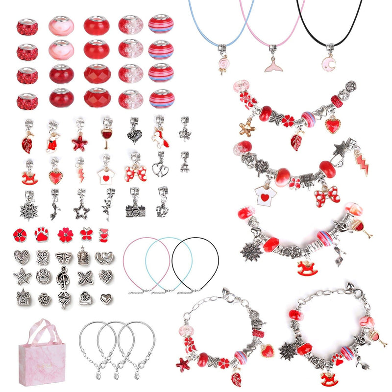 66-Pieces: Charm Bracelet Making Kit Women's Shoes & Accessories Red - DailySale