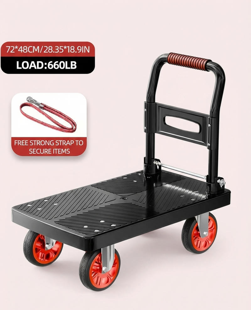 Heavy Duty Folding Platform Cart-350/660/680/820 lb-Flatbed Hand Truck with Strap