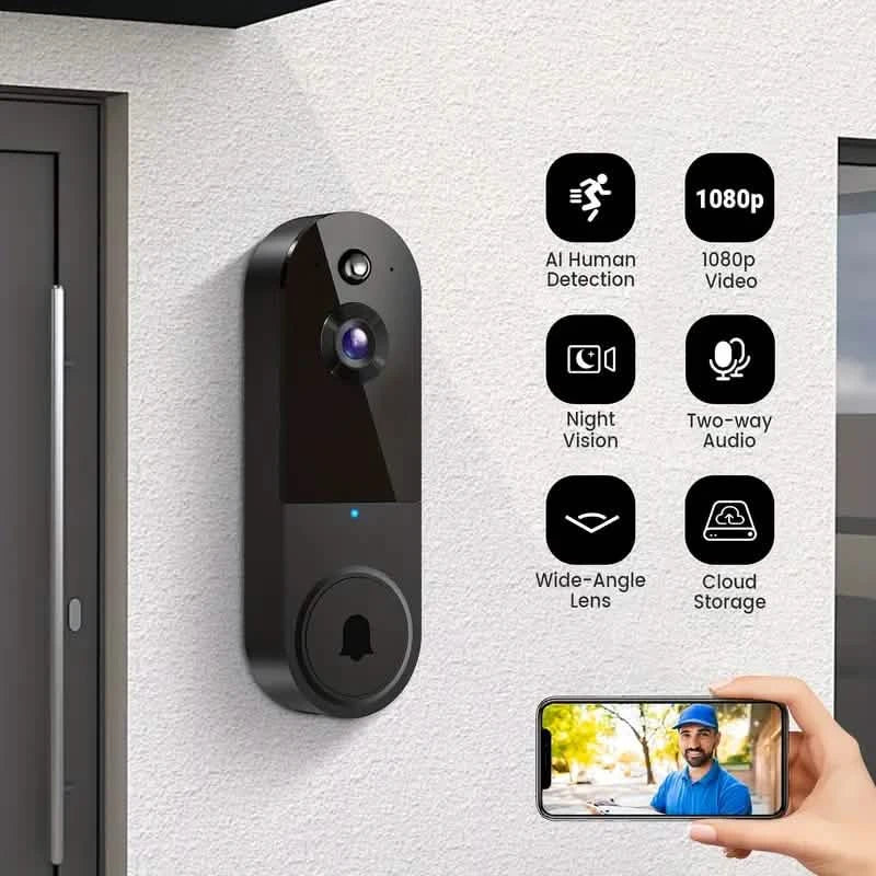 1080P HD Smart Doorbell Camera with AI Detection & Night Vision