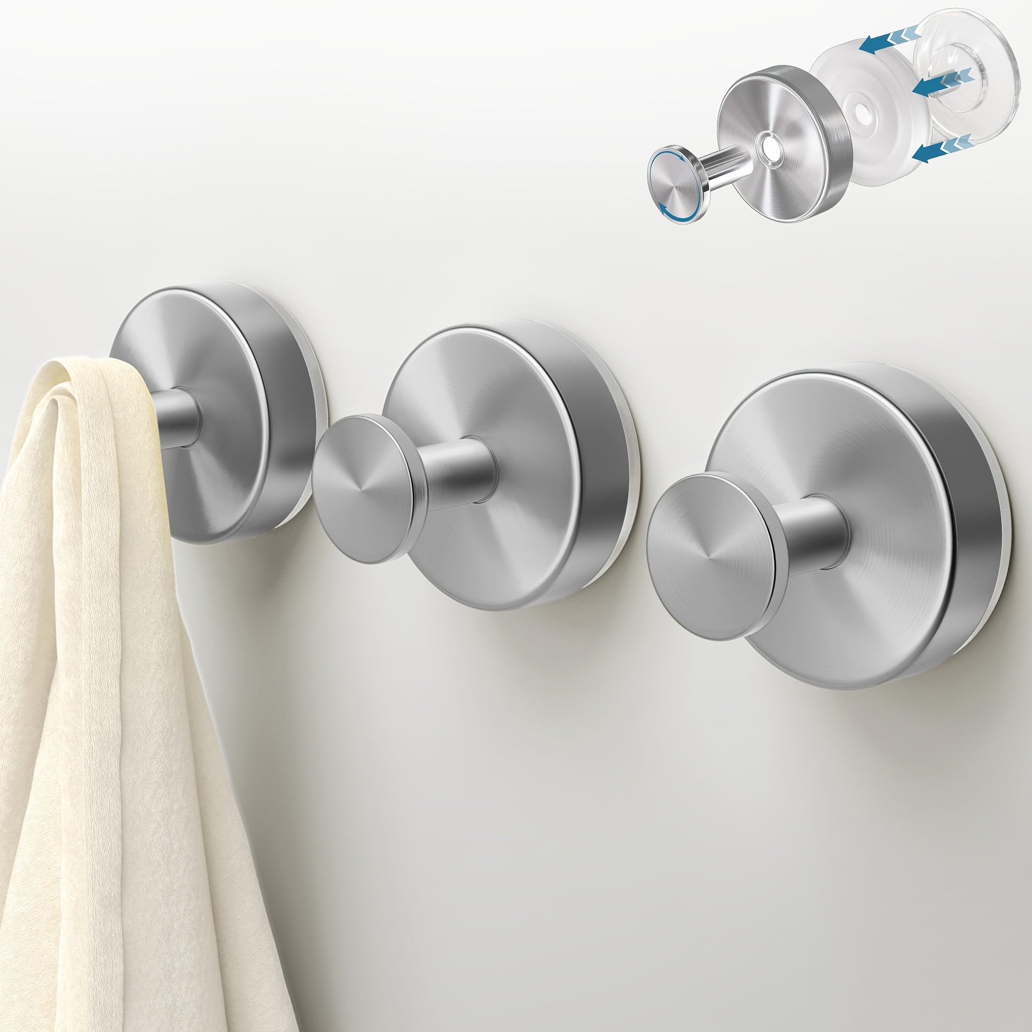 2-Pack: Strong Suction Cup Hooks – Silver Brushed Stainless Steel, No Drilling Required