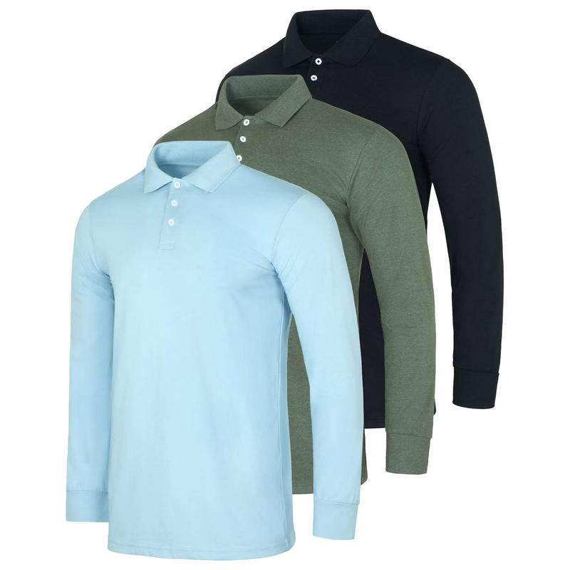 (6-Pack) Men's Cotton Jersey Long-Sleeve Polo Shirts