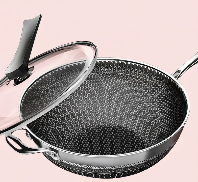13.3″ Stainless Steel Wok Pan with Lid & Spatula – Nonstick – All Cooktops