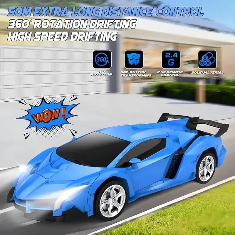 1:18 Remote Control Deformation Robot Car with LED Lights – 360° Drift, USB Rechargeable