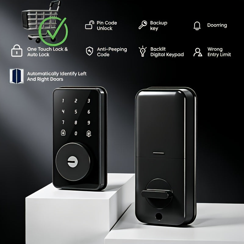 Lock features: pin code unlock, backup key, auto lock, anti-peeping code, backlit keypad