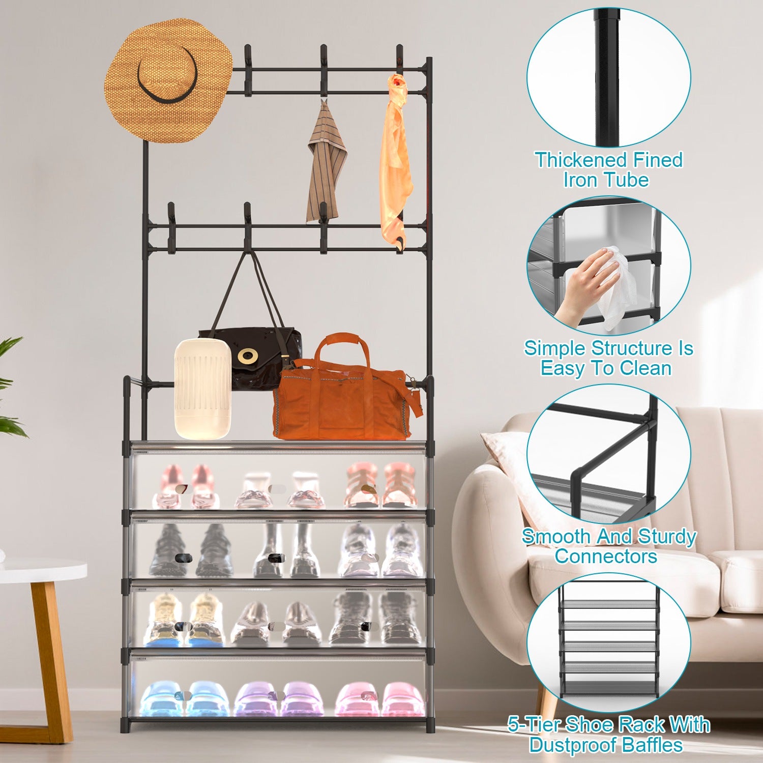 5-Tier Dustproof Entryway Hall Tree Coat and Shoe Rack