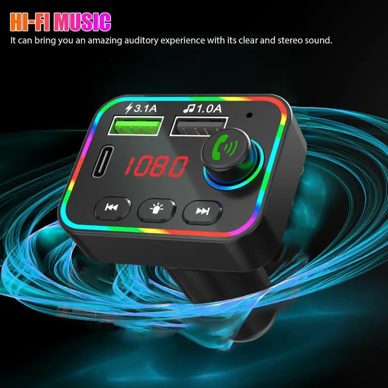 7 Color LED Backlit Light Bluetooth FM Transmitter and Dual USB Charger Automotive - DailySale