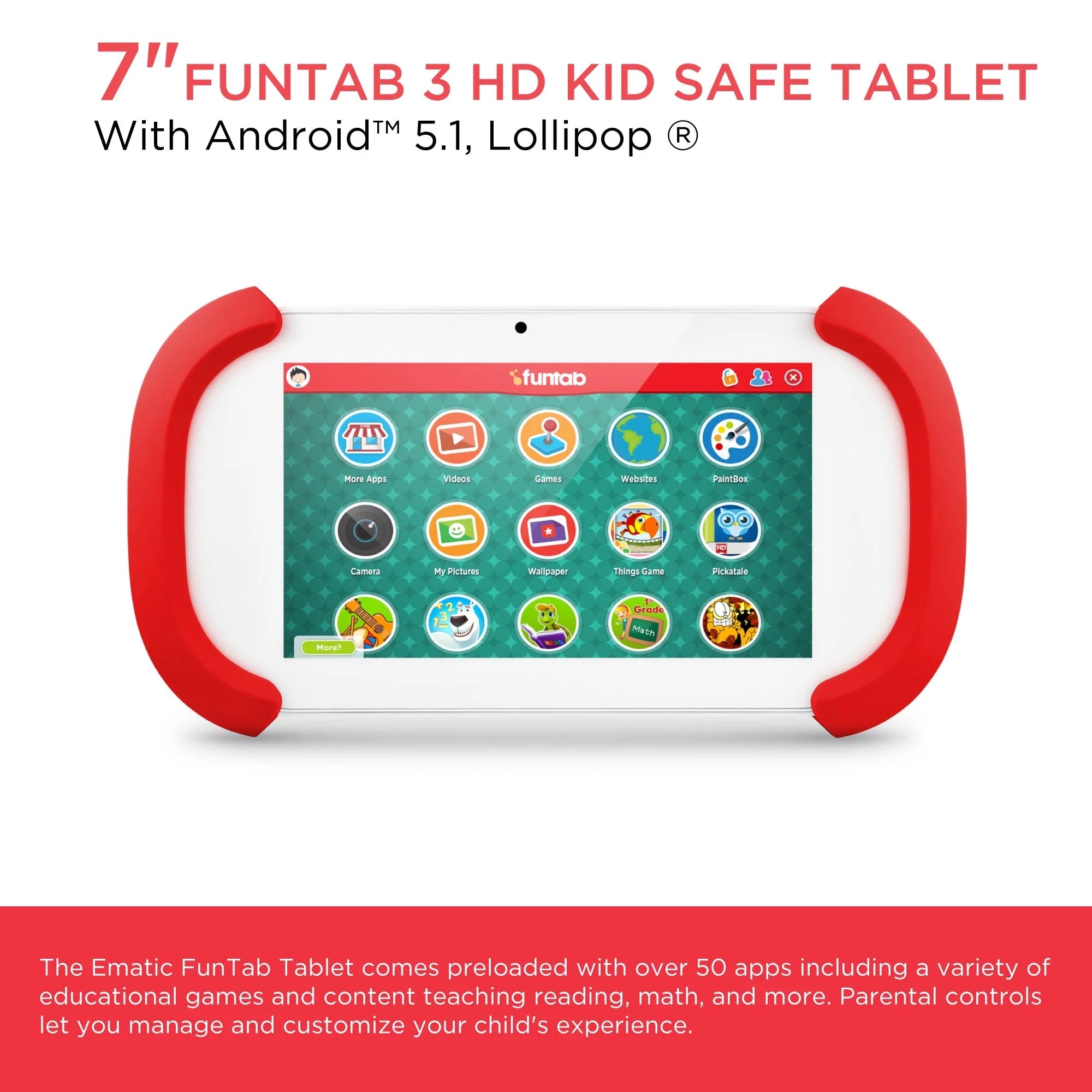 7" FunTab HD Kid-Safe Tablet with Android 5.1 (Lollipop) (Refurbished) Tablets - DailySale