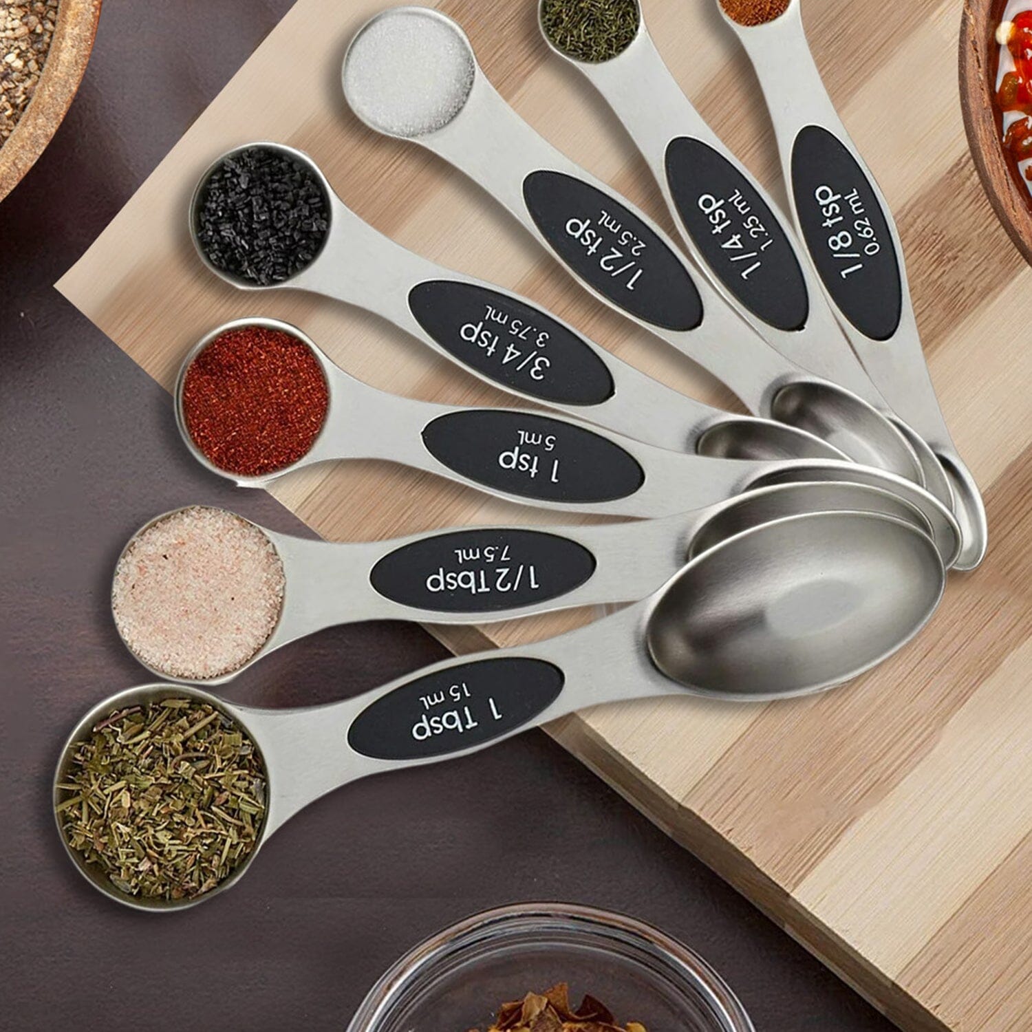 Stainless Steel Stackable, Dual Sided, Magnetic, Measuring Spoons Set
